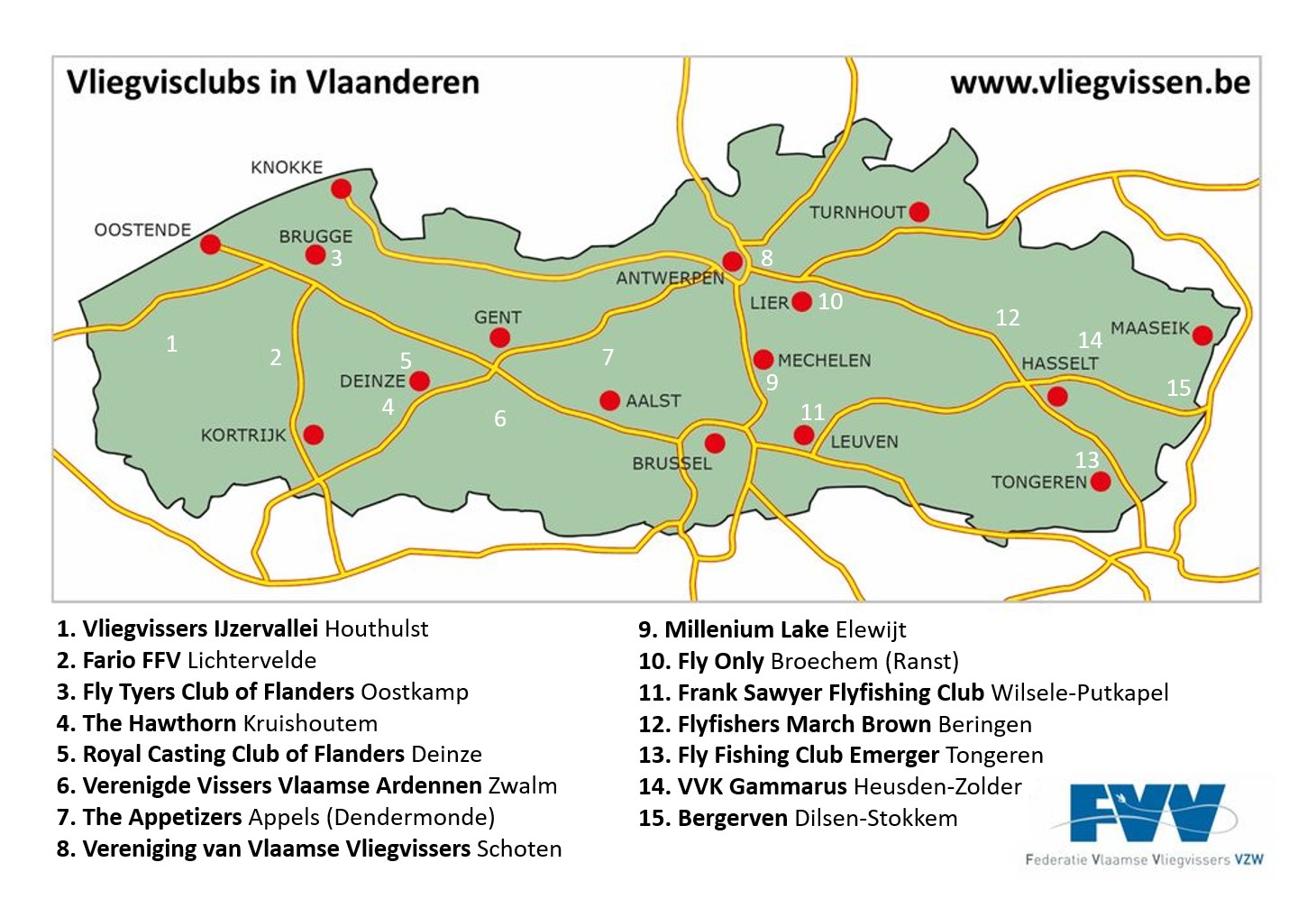 Aangesloten clubs Federatie Vlaamse Vliegvissers
